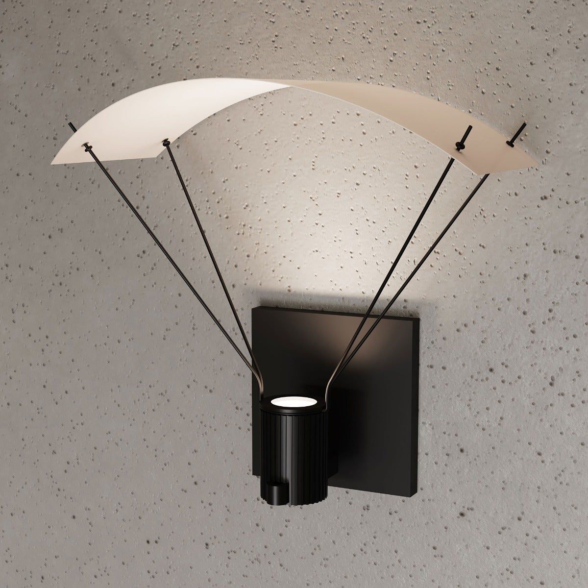 Suspenders Standard Single Sconce with Bar-Mounted Single Cylinder with Parachute Reflector
