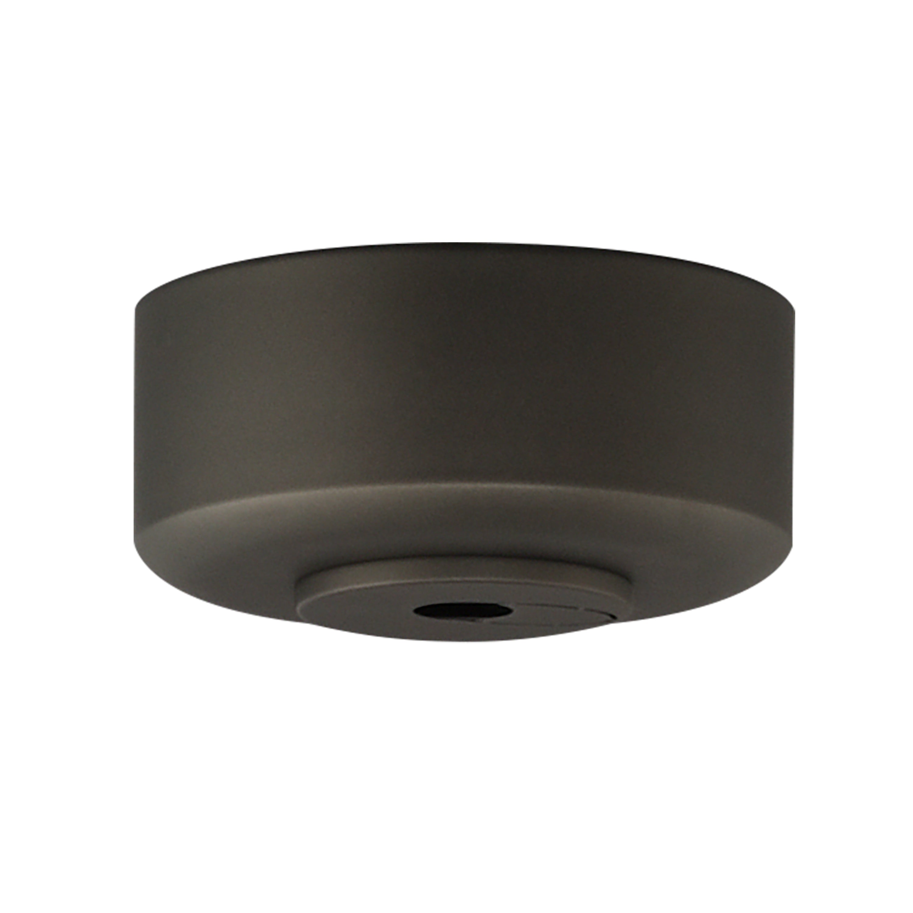 Charcoal ceiling fan canopy and mounting bracket on a white background