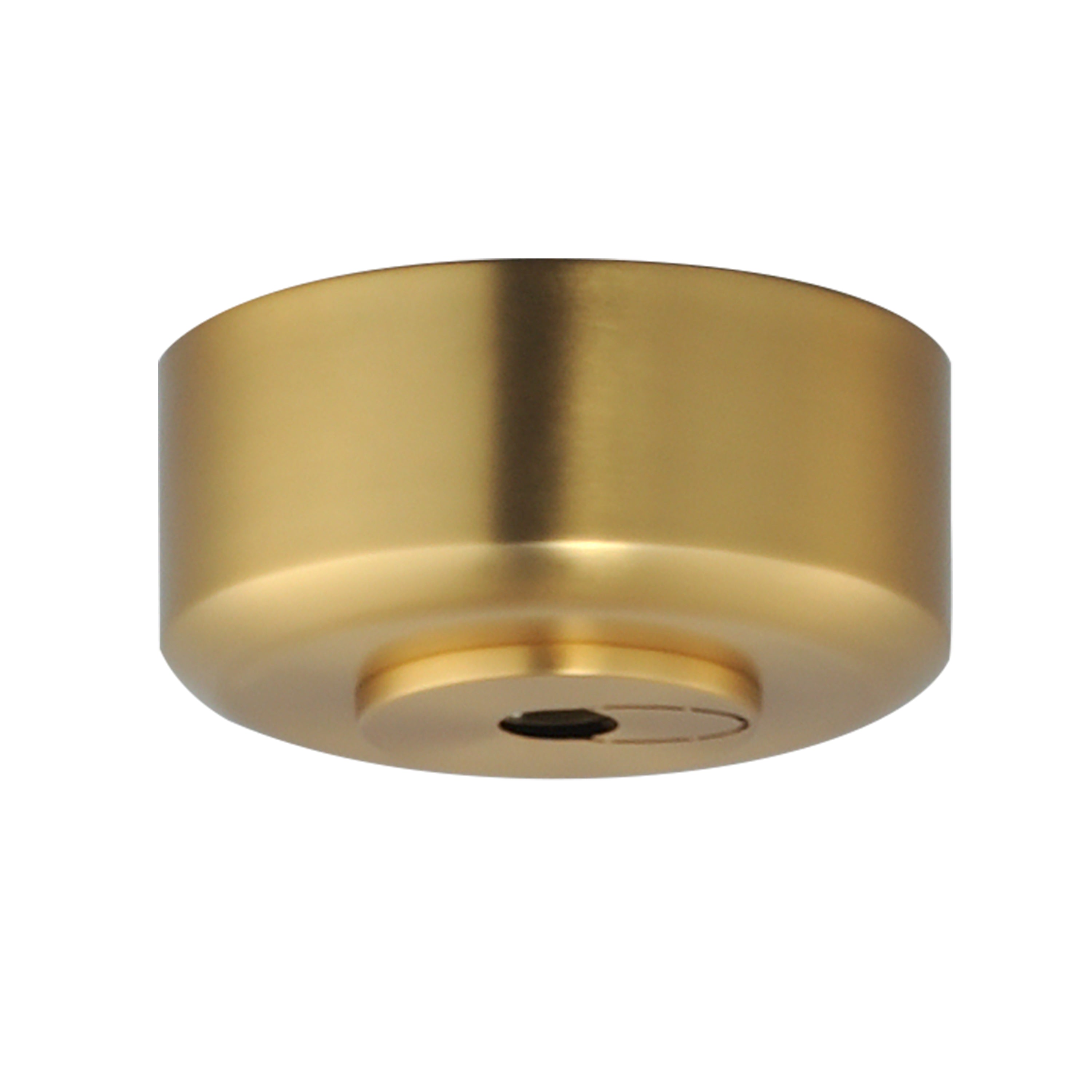 Natural aged brass ceiling fan canopy and mounting bracket on a white background