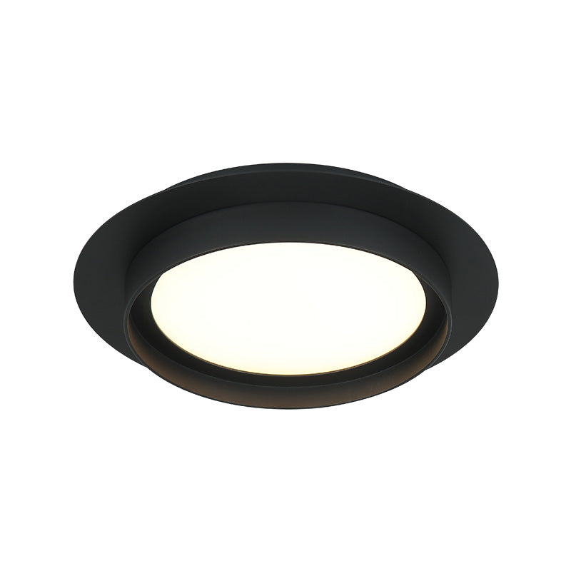 Round low-profile flush mount ceiling light in matte black finish, smaller 12 inch version, product photo