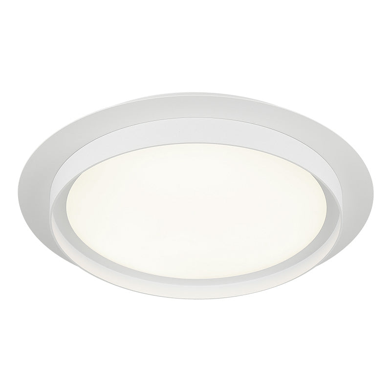Round low-profile flush mount ceiling light in matte white finish, product photo