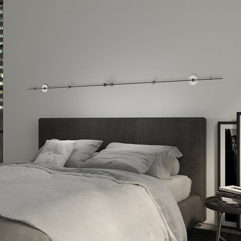 Suspenders 72" 2-Bar Linear Wall-Mounted with Mezzaluna Luminaires + Precise Bar-Mounted Aimable Cylinders