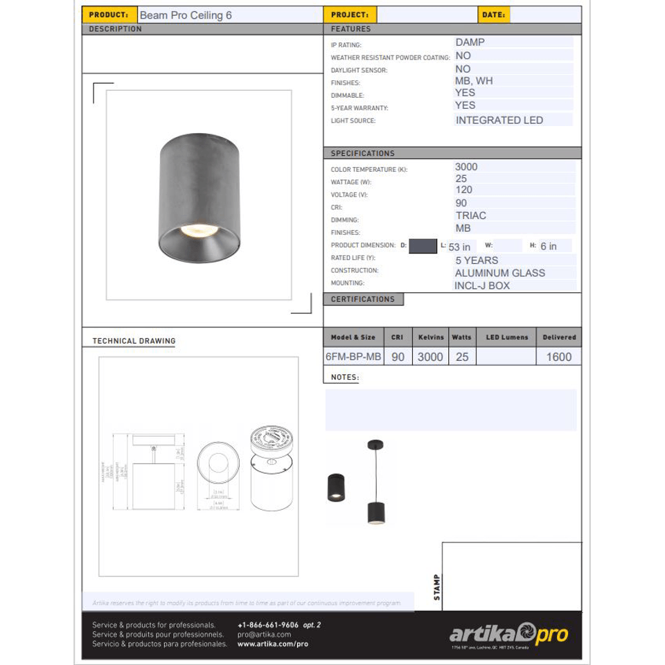 Artika - Artika Beam Pro 6 Flush Mount - Lights Canada