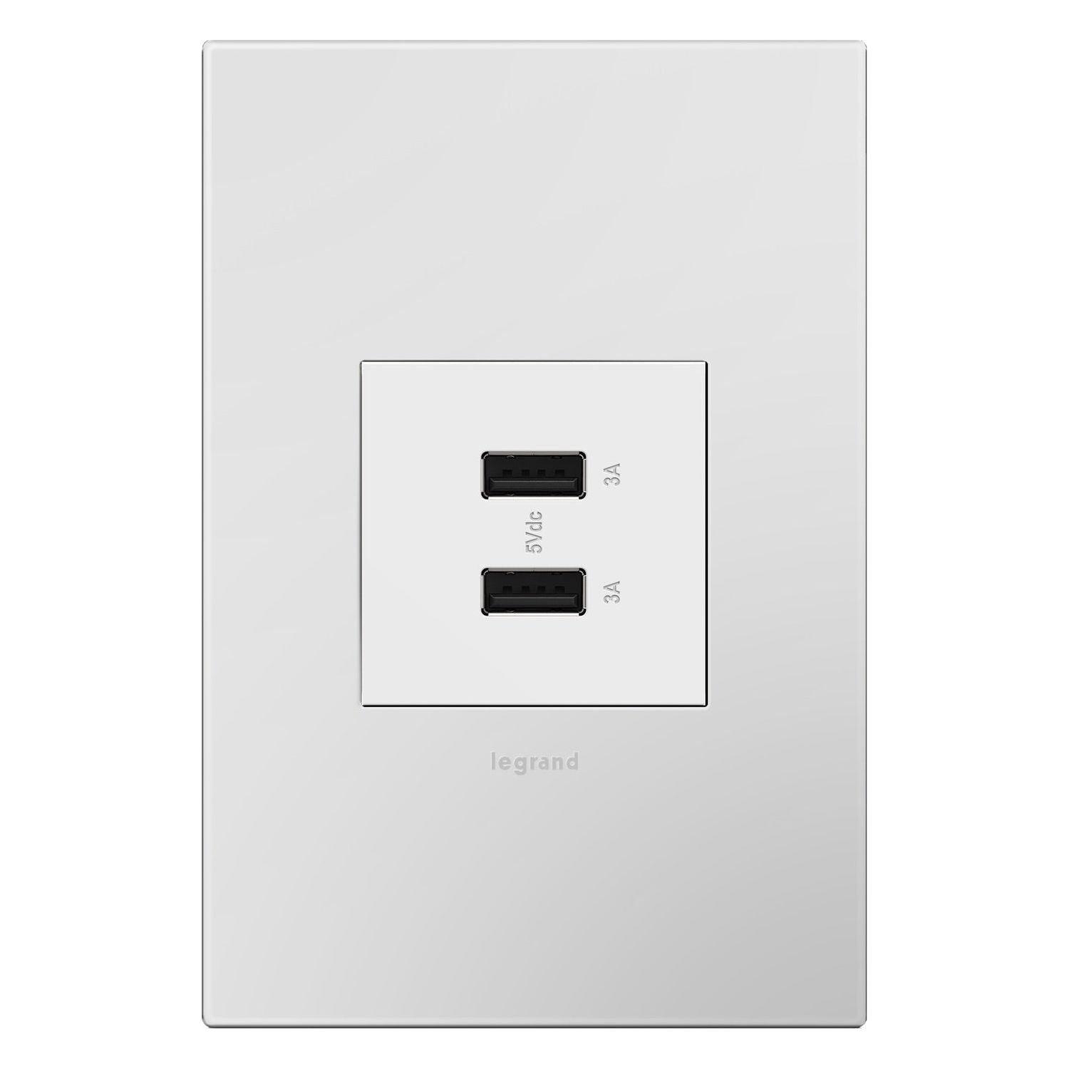 Legrand - Adorne Full-Size Ultra-Fast Type A/A USB Outlet - Lights Canada