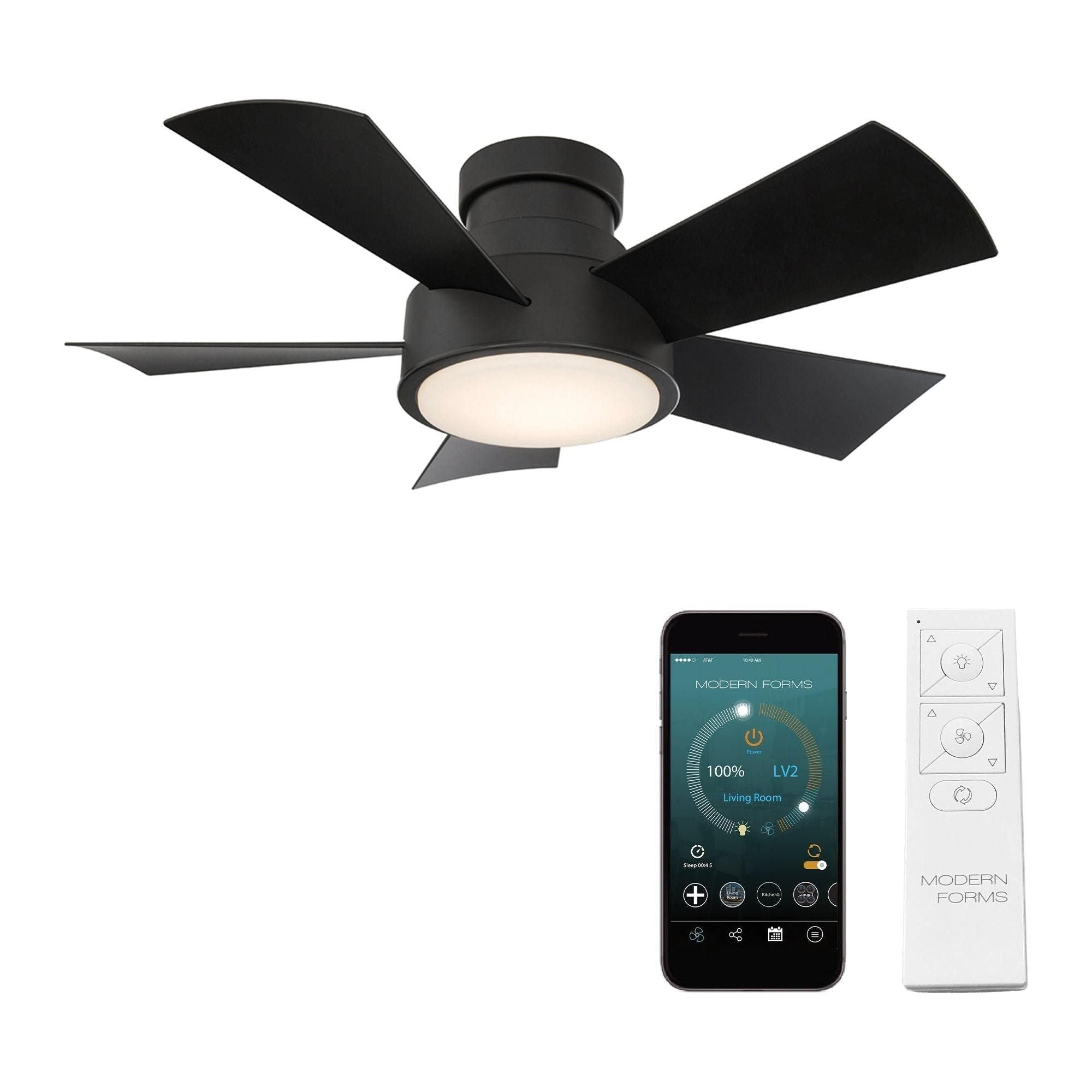 Modern Forms - Vox Indoor/Outdoor 5-Blade 38" Smart Flush Mount Ceiling Fan with LED Light Kit and Remote Control - Lights Canada