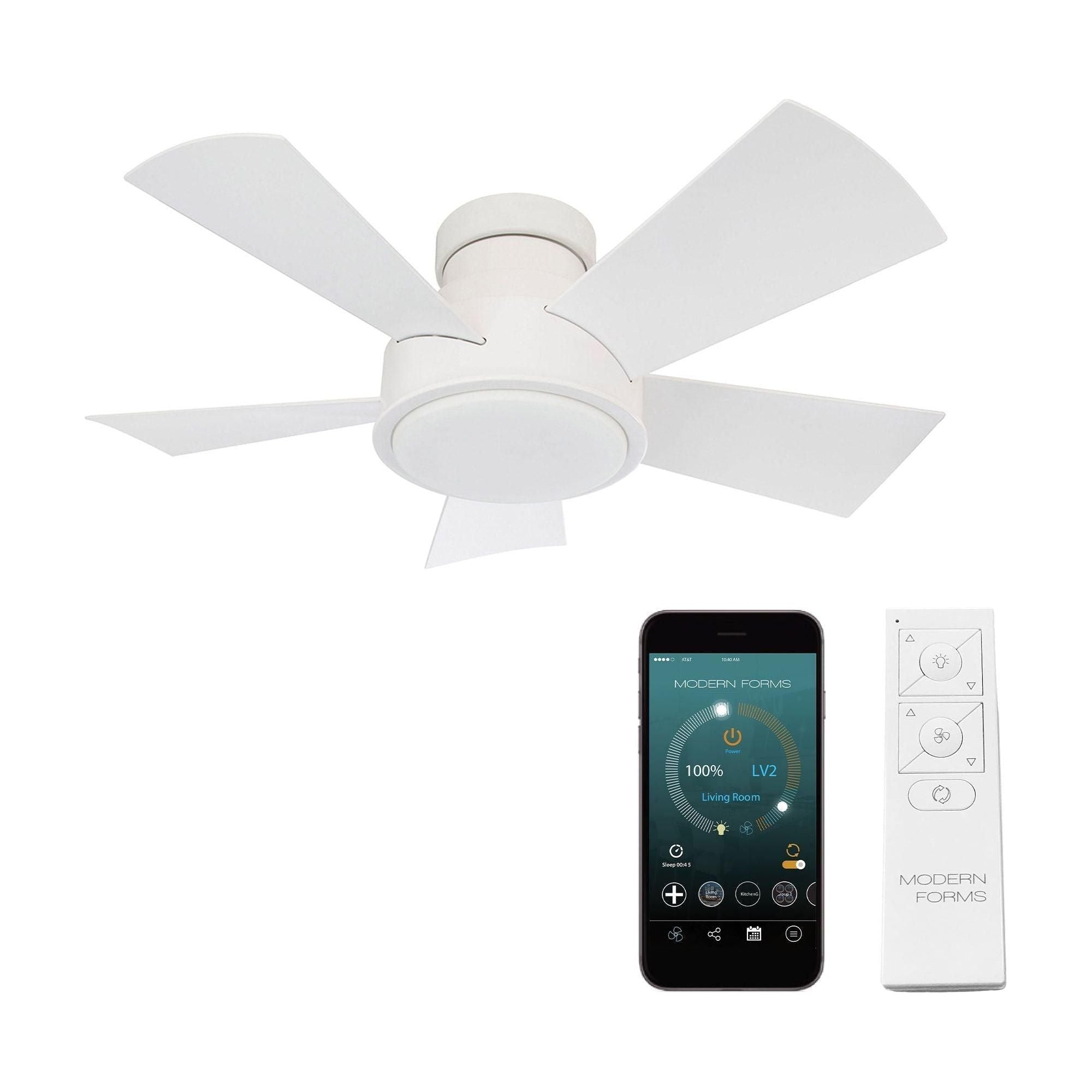 Modern Forms - Vox Indoor/Outdoor 5-Blade 38" Smart Flush Mount Ceiling Fan with LED Light Kit and Remote Control - Lights Canada