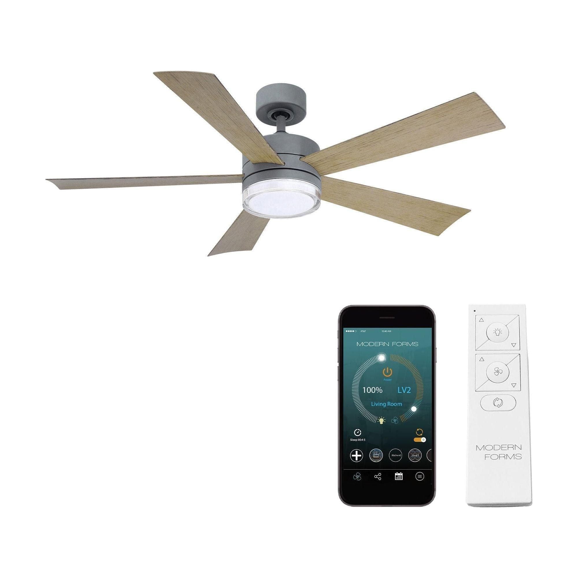 Modern Forms - Wynd Indoor/Outdoor 5-Blade 52" Smart Ceiling Fan with LED Light Kit and Remote Control - Lights Canada