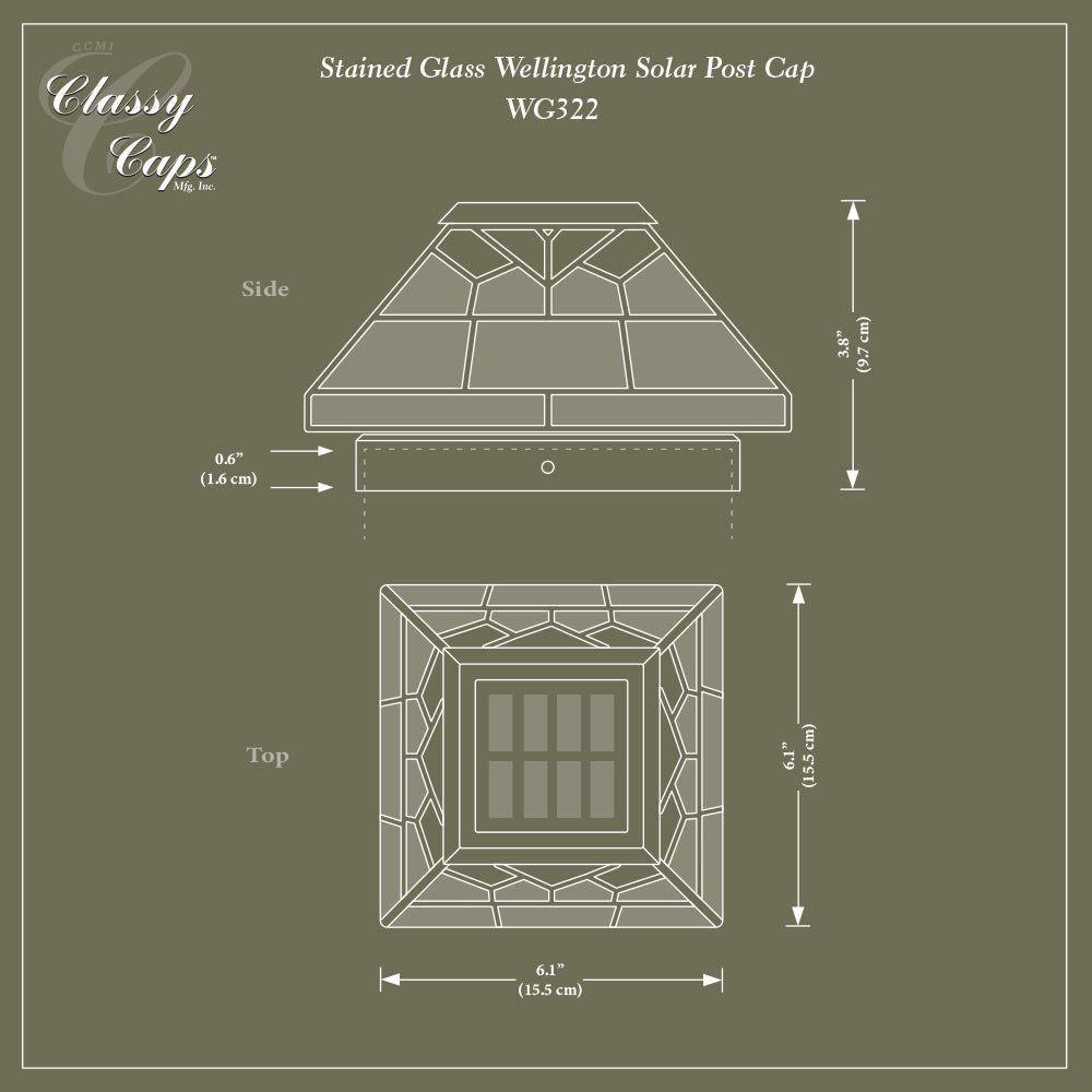Classy Caps - 5x5/4x4/3.5x3.5 Stained Glass Wellington Solar Post Cap - Lights Canada