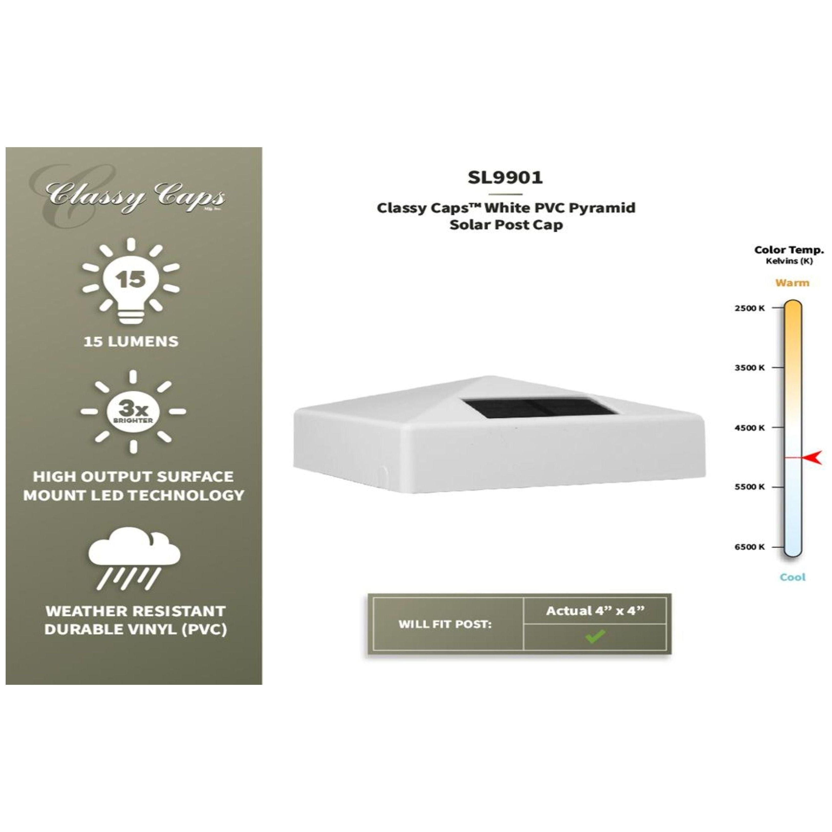 Classy Caps - 4x4 Pyramid Solar Post Cap - Lights Canada