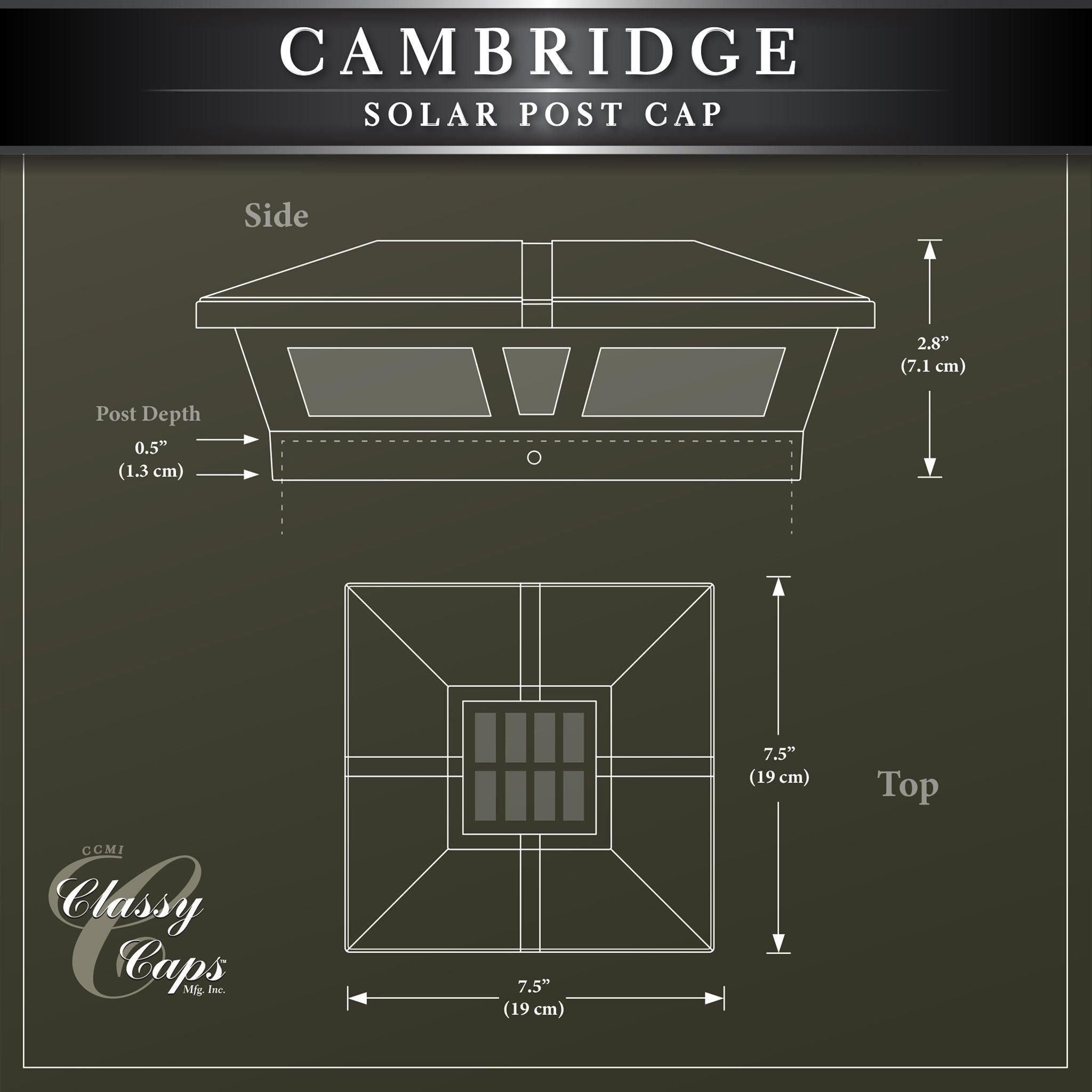 Classy Caps - 6x6 Cambridge Solar Post Cap - Lights Canada