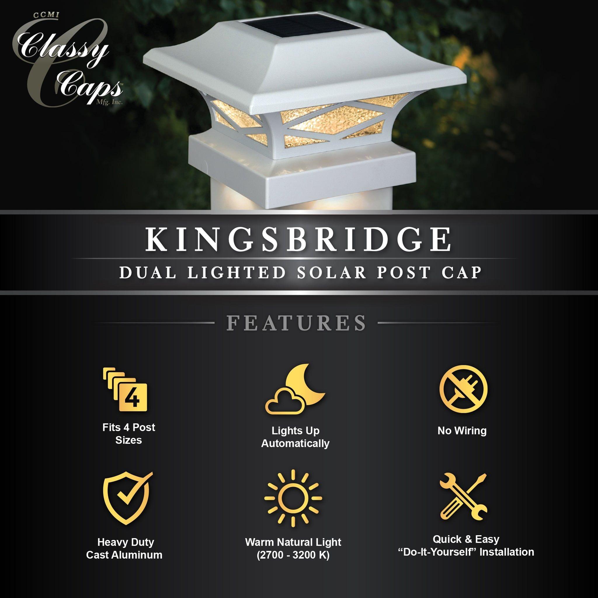 Classy Caps - Kingsbridge Dual Lighted Solar Post Cap - Lights Canada