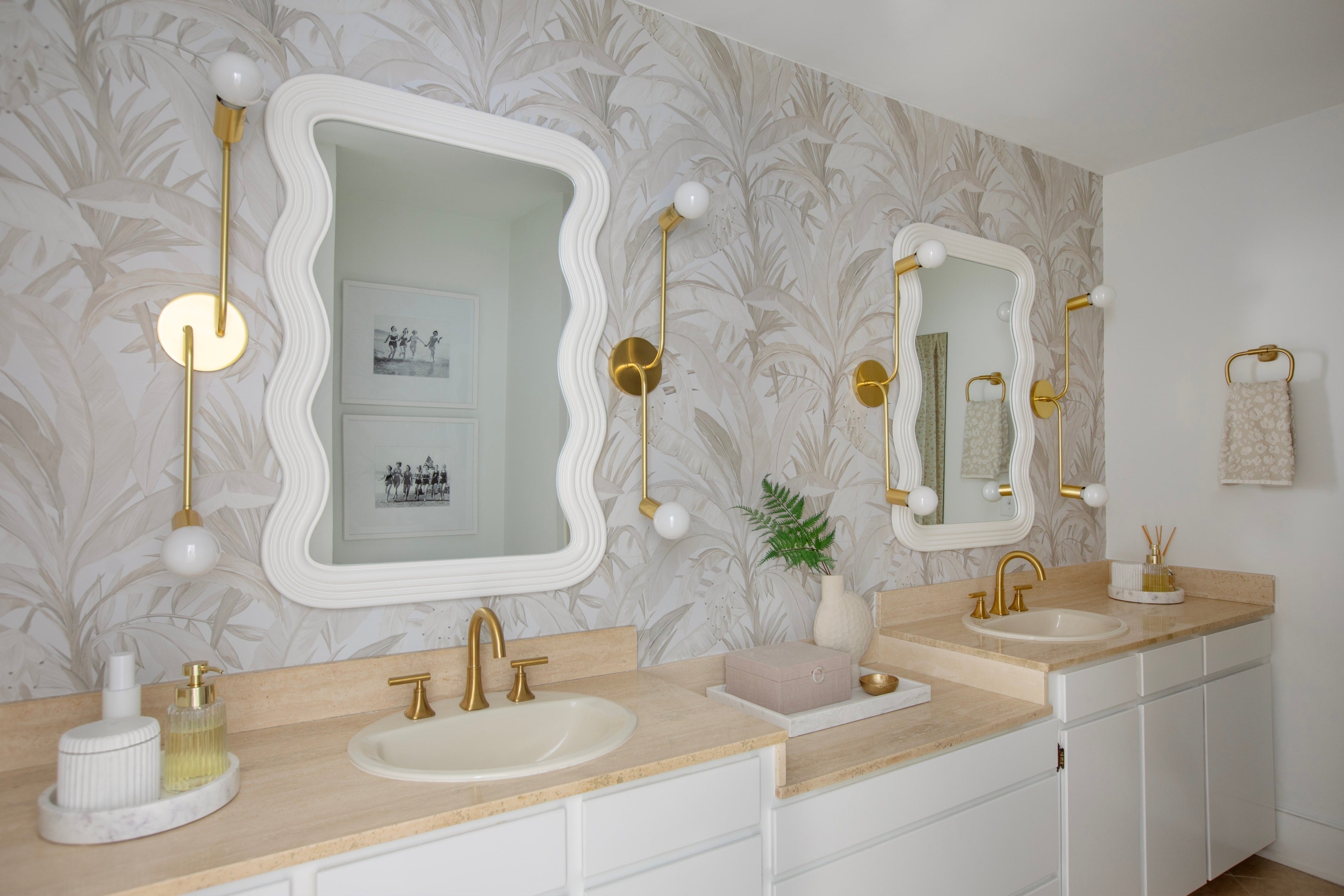Modern place with bathroom light fixtures and marble wall—spa-like bathroom lighting ideas with sparkle.