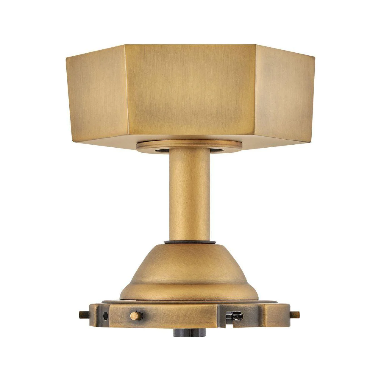 Fan Downrods antique brass ceiling fan downrod and canopy hardware on a white background.