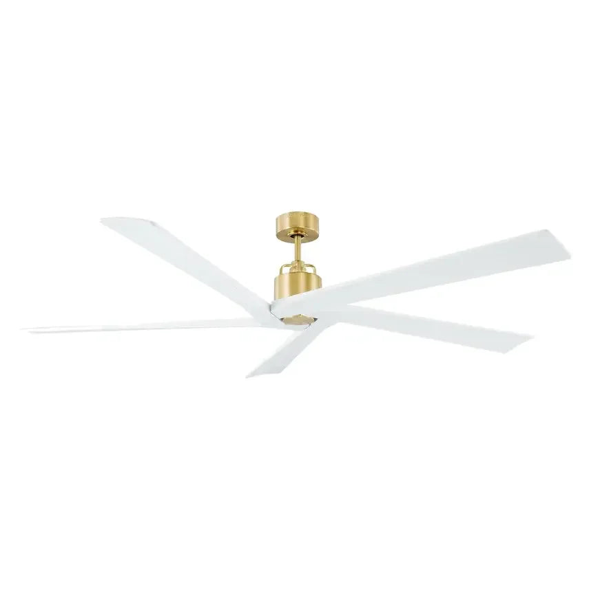 Modern ceiling fan from the Visual Comfort Fan Collection, featuring white blades and a brass finish, designed for contemporary interiors.