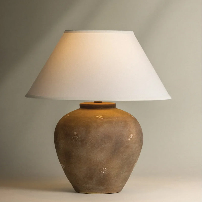 Ceramic Table Lamps ceramic table lamp with a textured brown base and white fabric