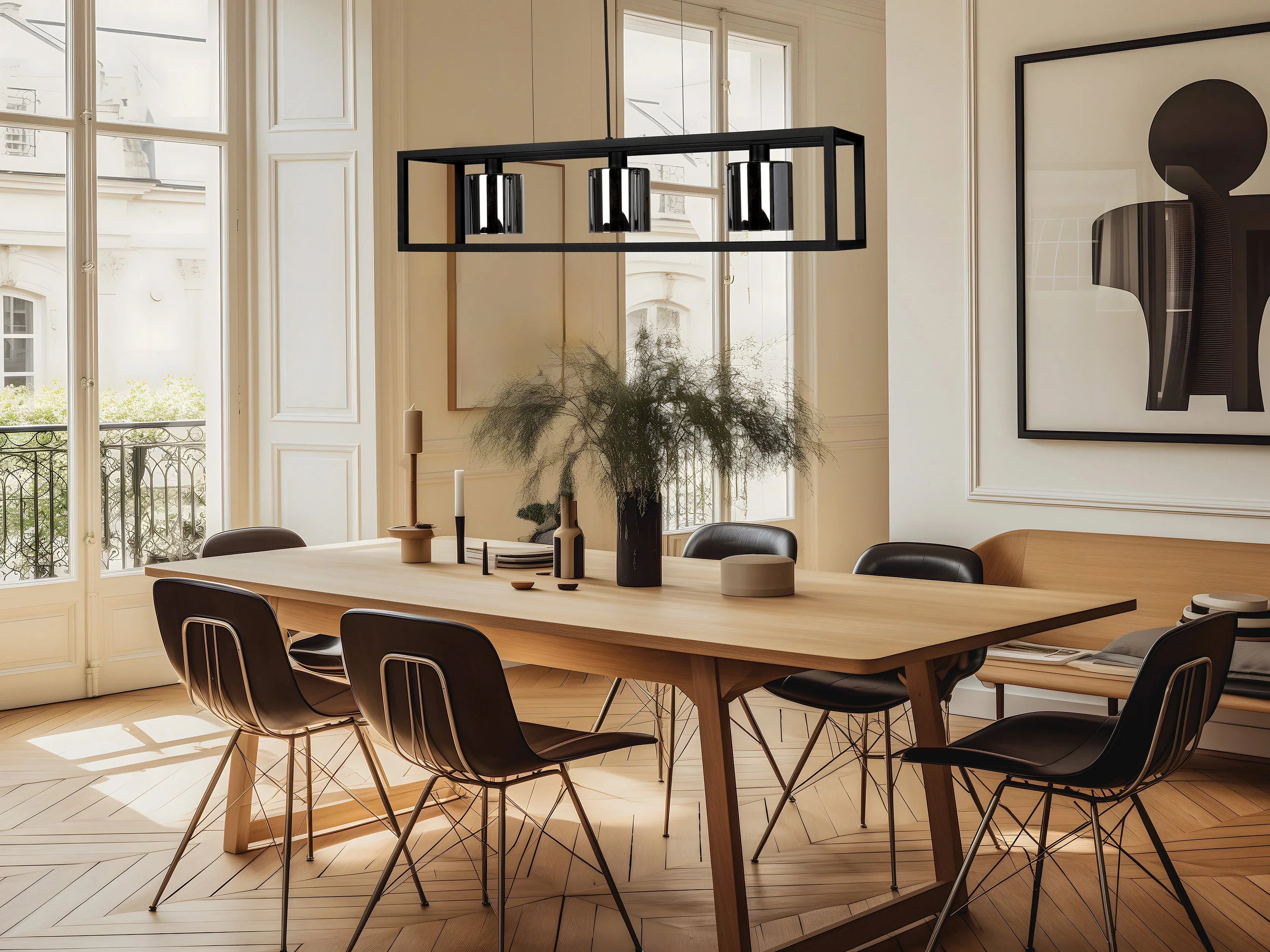 black dining room linear light fixture