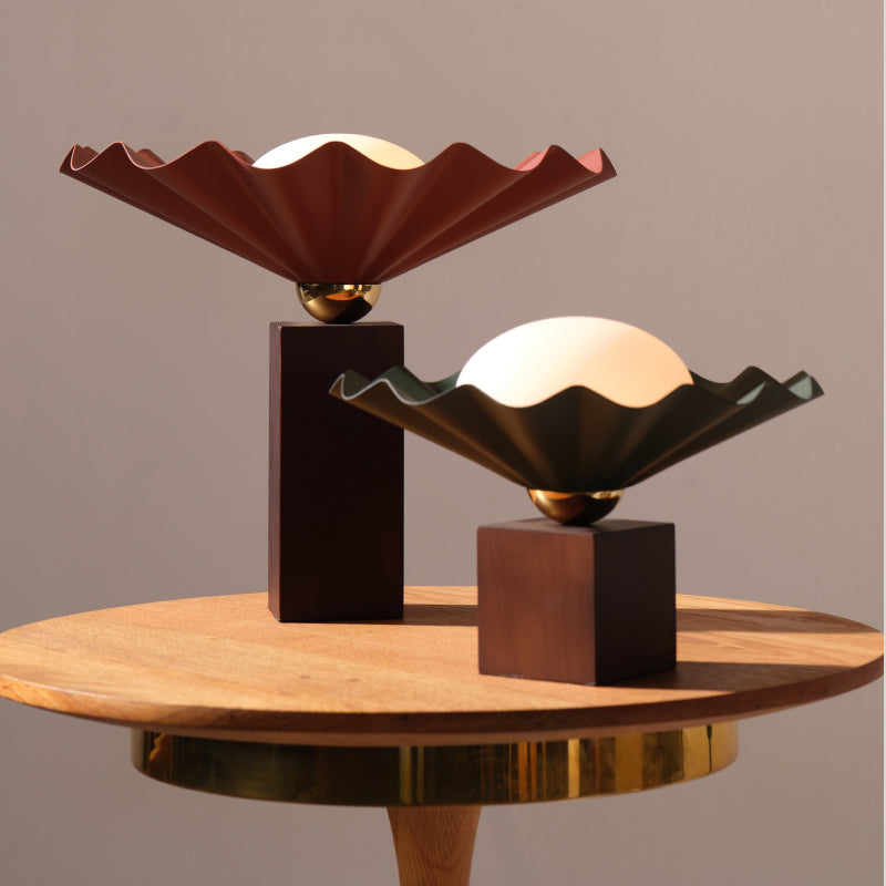 Modern Table Lamps modern sculptural table lamps with wavy shades and glowing globe lights.