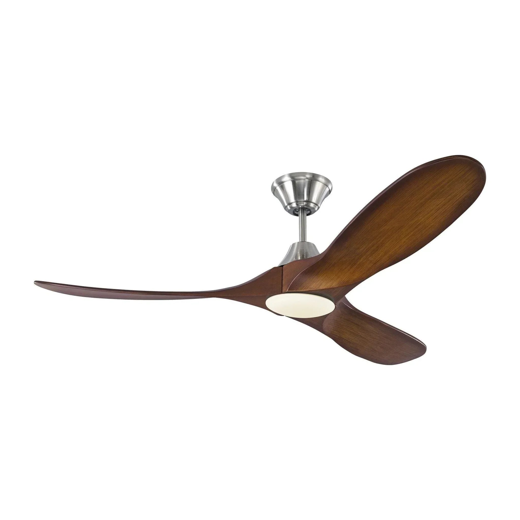 Ceiling fan with integrated light from the Visual Comfort Fan Collection featuring sleek wooden blades and a modern design.