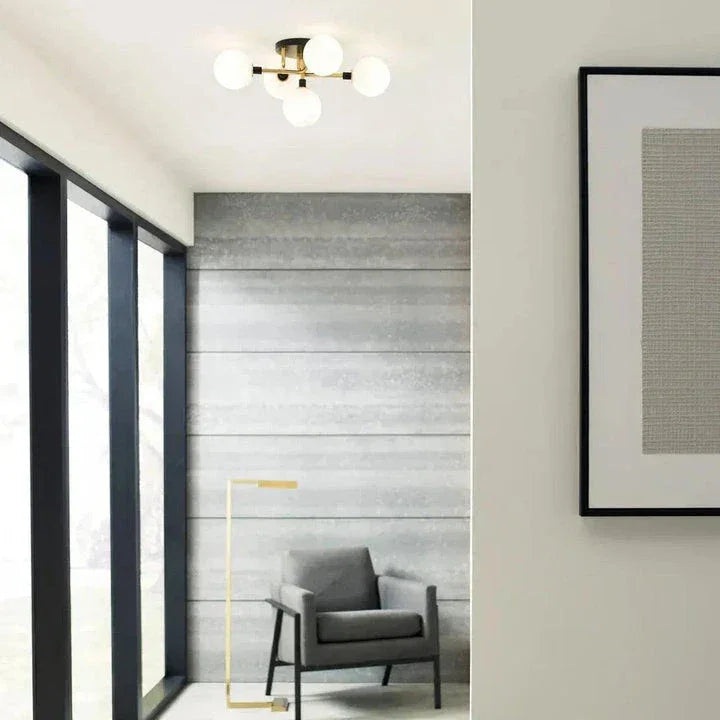 Flush mount lighting fixture from the Visual Comfort Modern Collection with a sleek and contemporary design, installed in a modern space.