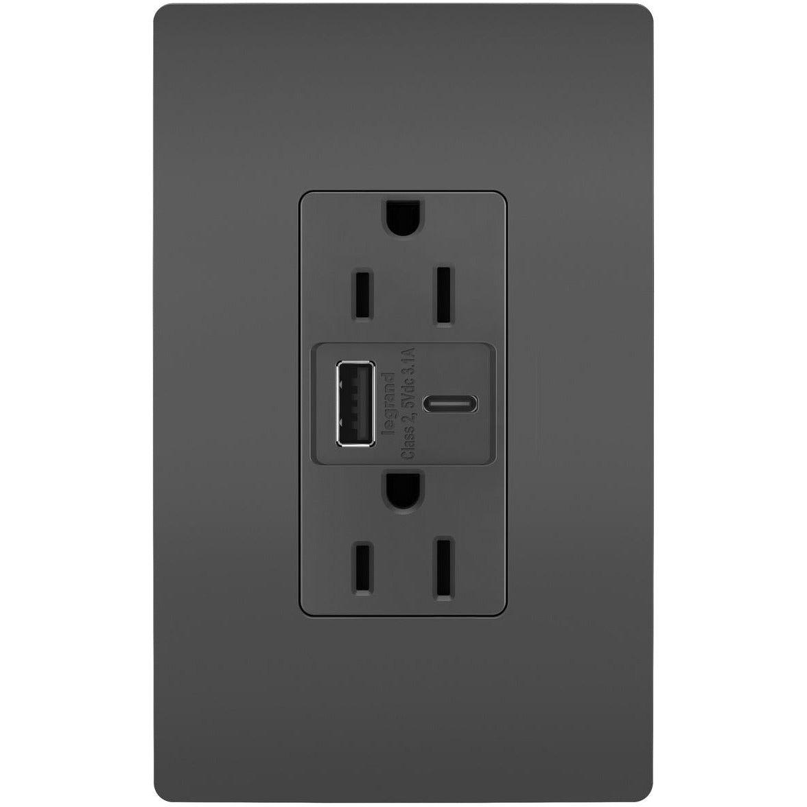 Legrand - radiant 15A Tamper-Resistant USB Type A/C Outlet - Lights Canada