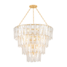 Tappan tiered crystal chandelier illuminated, product cutout on transparent background showing full glass panel layers