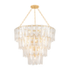 Tappan tiered crystal chandelier illuminated, product cutout on transparent background showing full glass panel layers