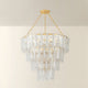 Tappan tiered crystal and glass chandelier with multiple layers of rectangular glass panels on gold chain