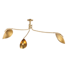 Avondale Semi Flush three-arm antique brass ceiling light with leaf-shaped shades, product cutout on transparent background