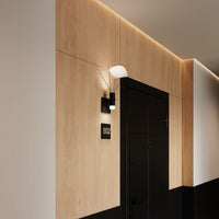 Suspenders Standard Single Sconce with Bar-Mounted Duplex Cylinders with Glass Drum Diffuser & Parachute Reflector
