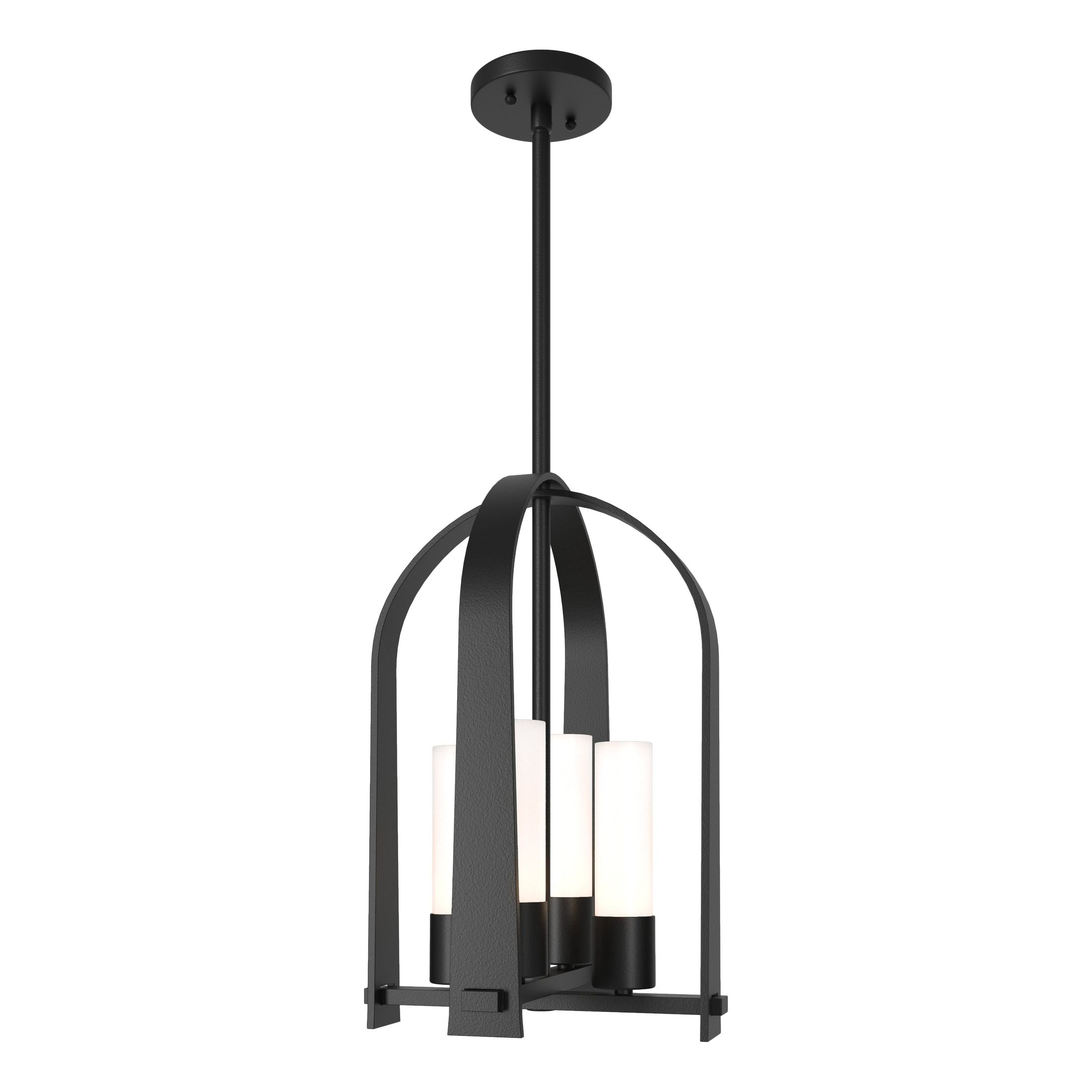 Triomphe outdoor lantern chandelier in black metal finish, designed with clean lines and perfect length for table lighting at a great price.