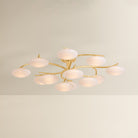 Bayberry multi-arm chandelier with oval white glass globes spreading on gold brass branches, product shot