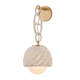 Piasu wall sconce product shot showing gold brass plate, woven rope chain links, rattan dome shade and glass globe diffuser