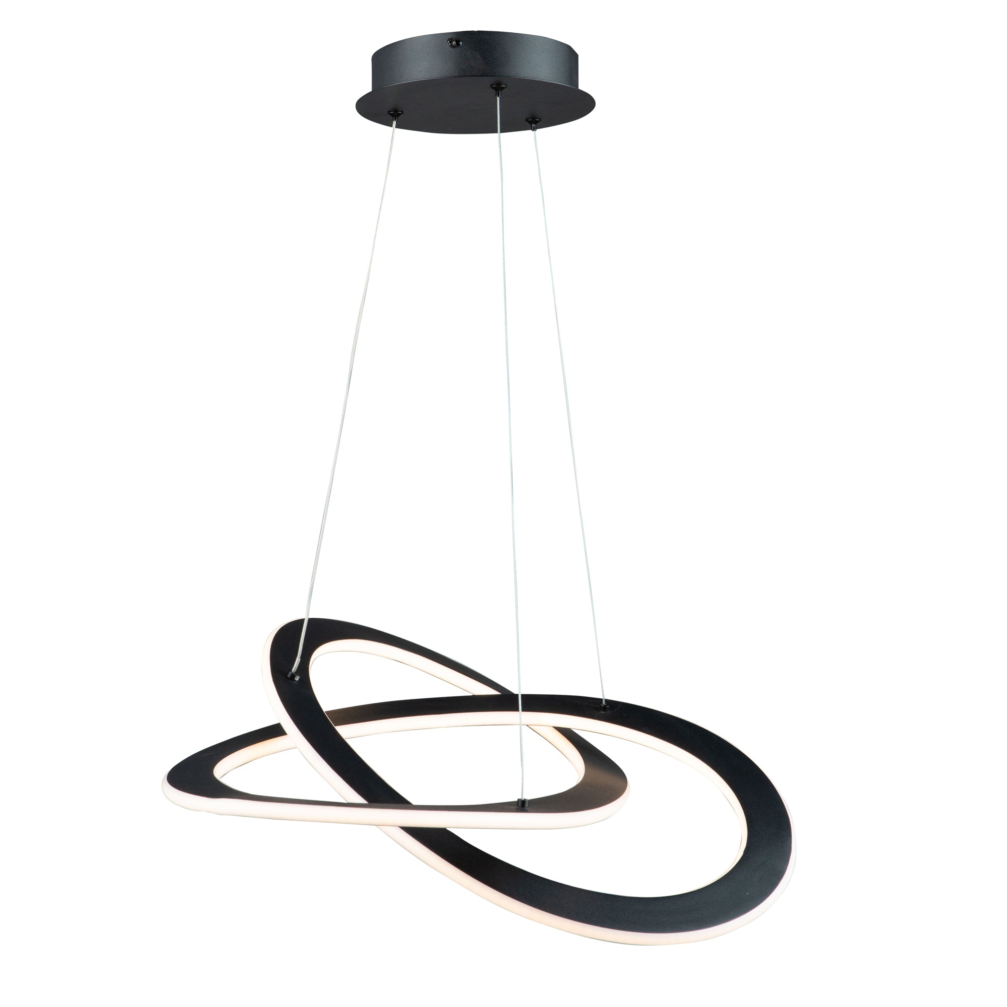 Wave small 30W LED chandelier in black finish with modern contemporary design, delivering high lumens and adjustable length.