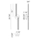Narrow LED bar wall light or picture light line drawing showing 25 7/8 inch height and 3/4 inch width with dimensions