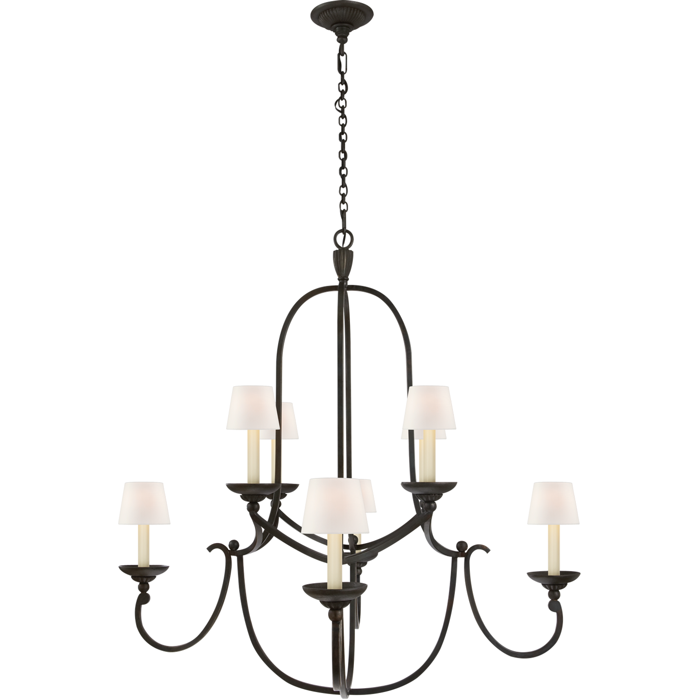 Flemish Medium Round Chandelier with Linen Shades