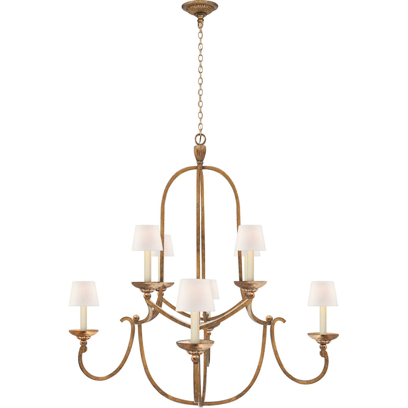 Flemish Medium Round Chandelier with Linen Shades