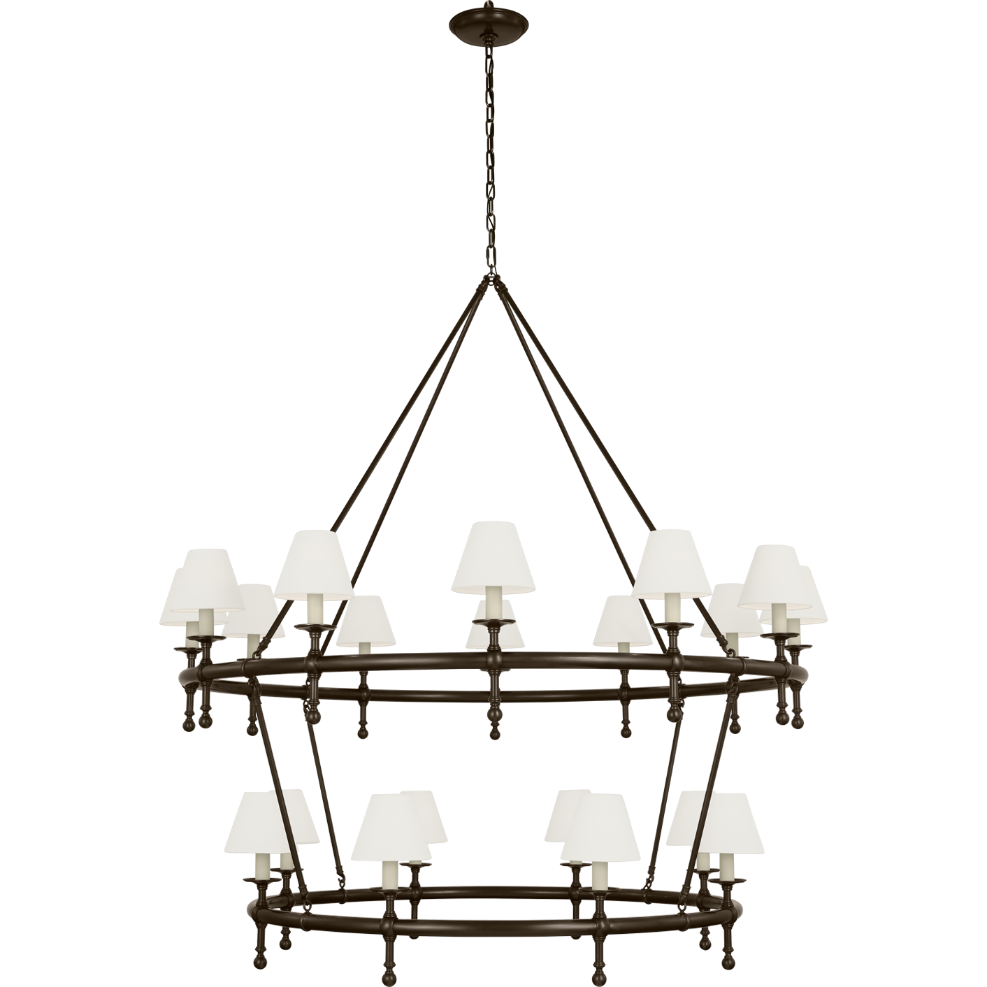 Classic 54" Two-Tier Ring Chandelier with Linen Shades