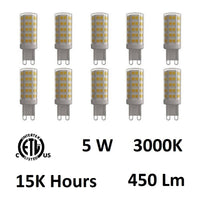 5 Watt G9 LED Bulb 3000K (10 pack)