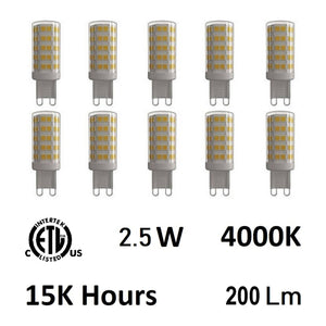 2.5 Watt G9 LED Bulb 4000K (10 pack)