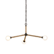 Three-arm bronze chandelier with rope-wrapped arms and globe bulbs on a white background