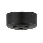 Matte black ceiling fan canopy and mounting bracket on a white background