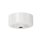 Matte white ceiling fan canopy and mounting bracket on a white background