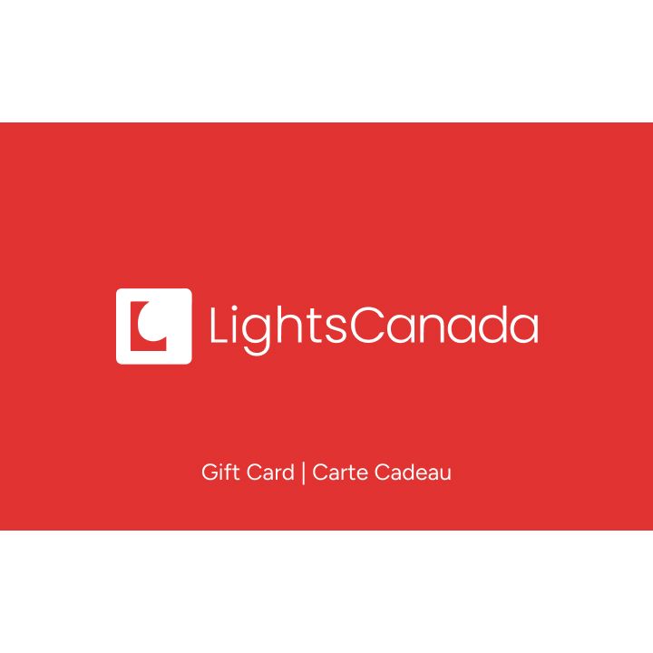 LightsCanada gift card design with red background and white text