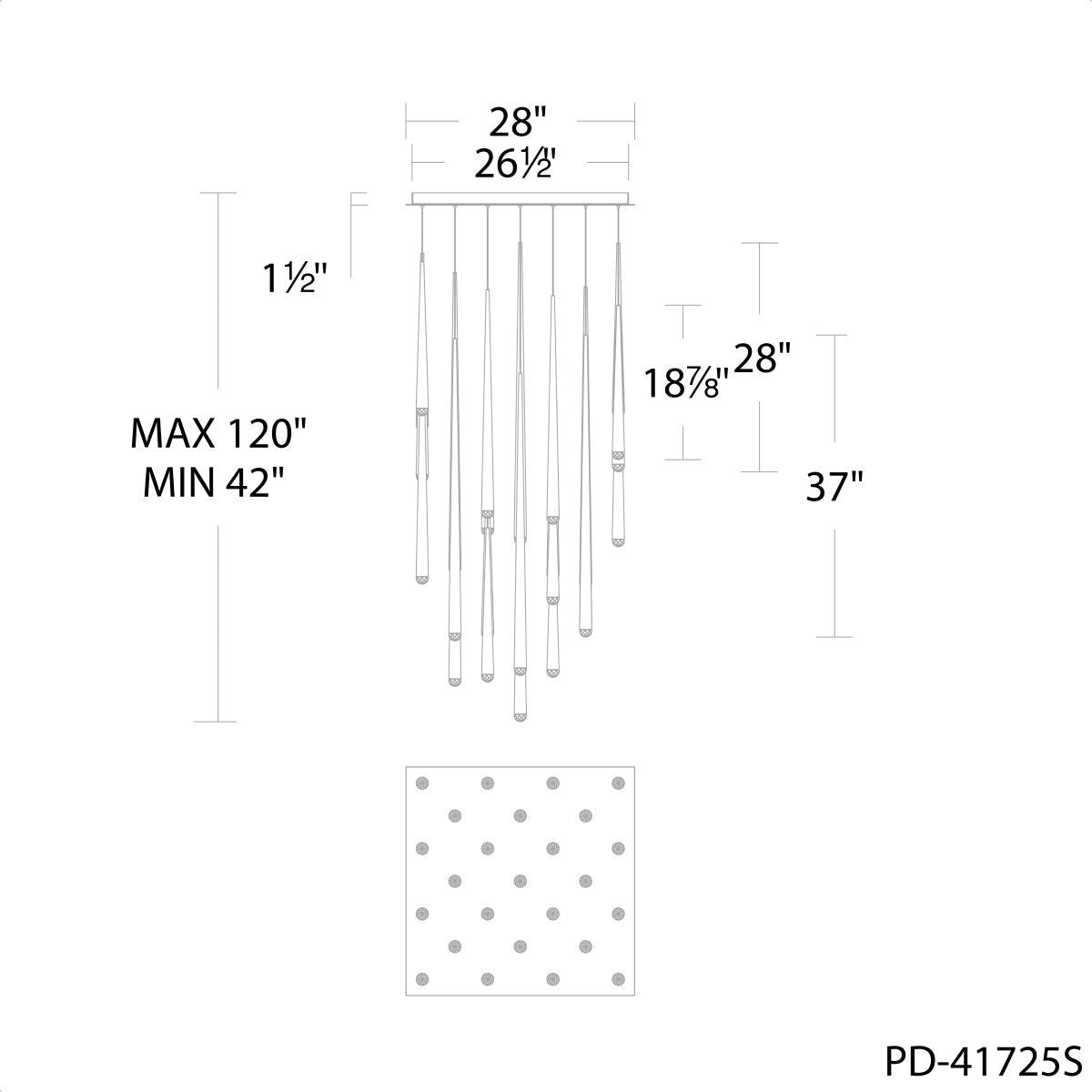 Cascade 25-Light 28" LED Square Multi Pendant