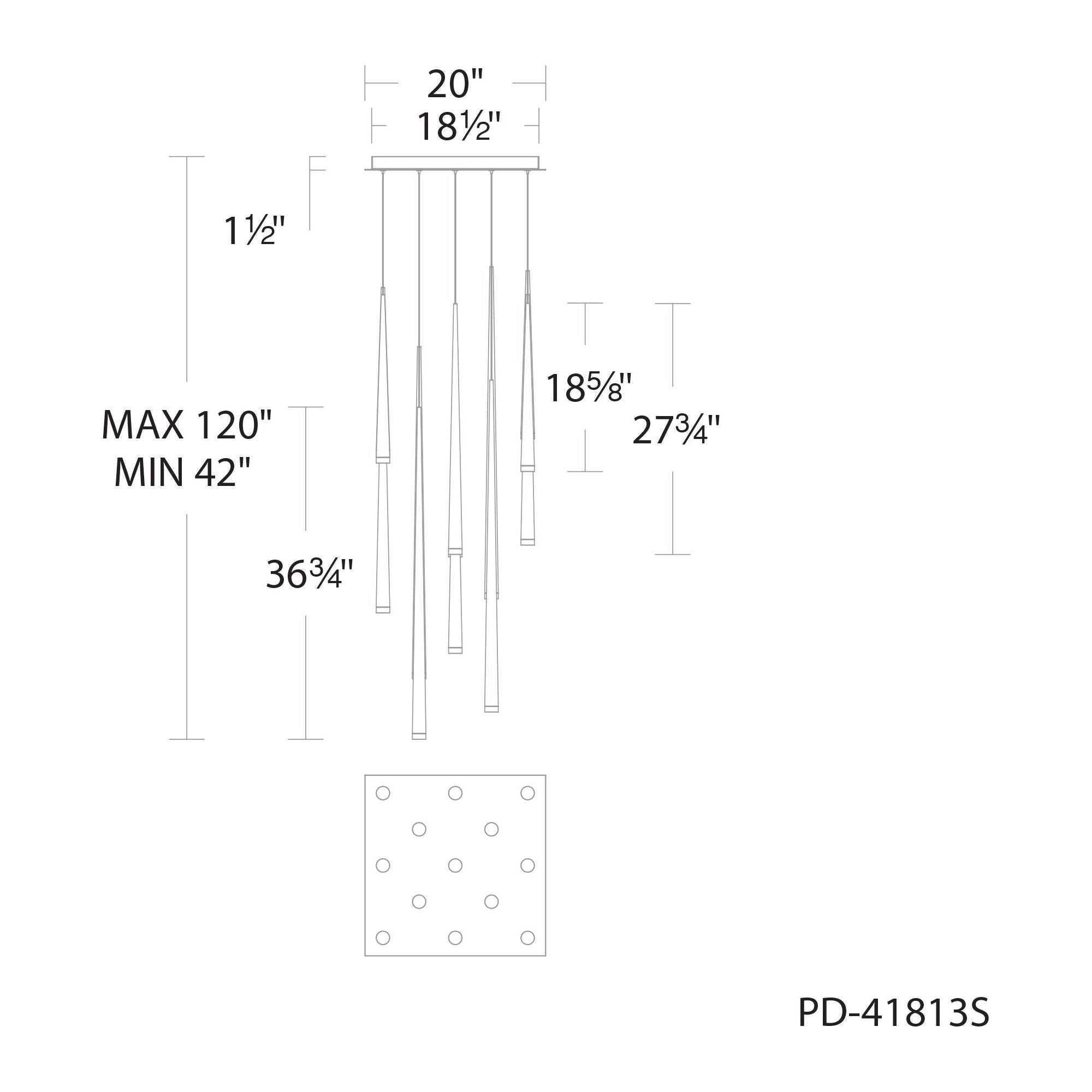 Cascade 13-Light 20" LED Square Multi Pendant