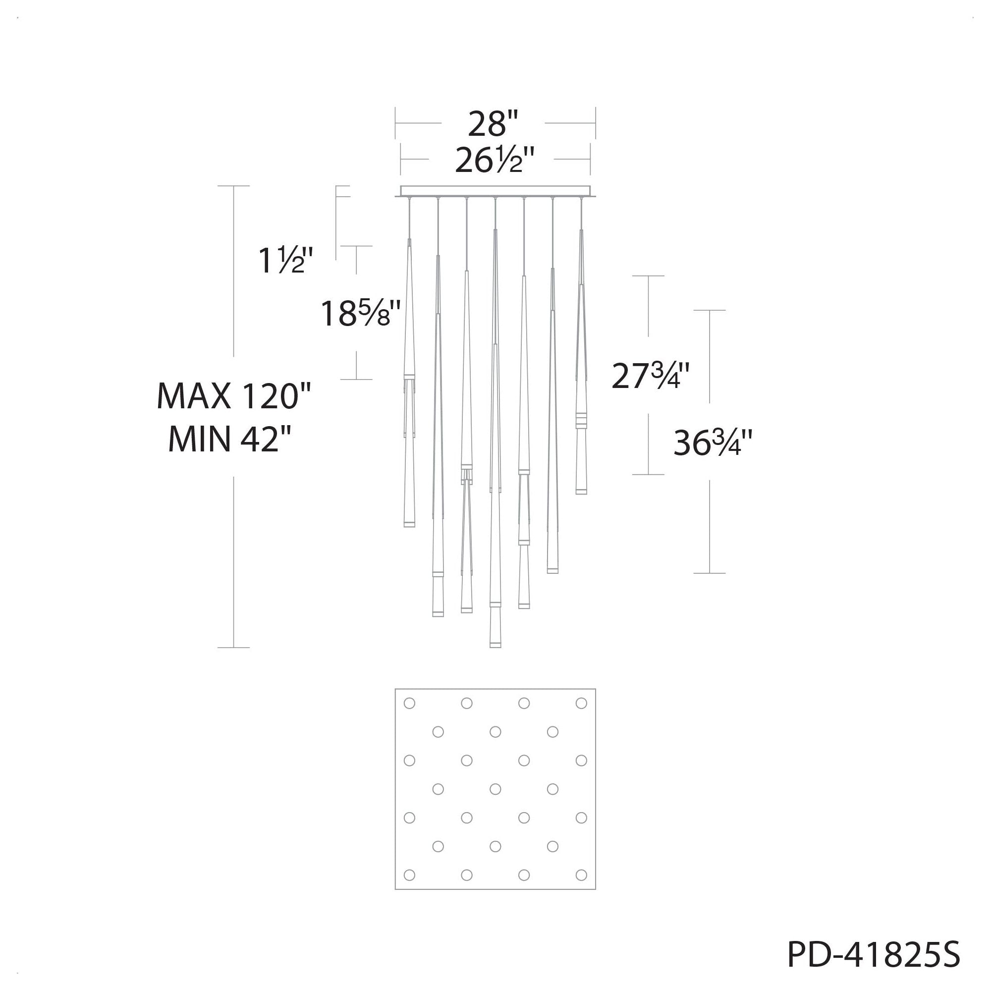 Cascade 25-Light 28" LED Square Multi Pendant