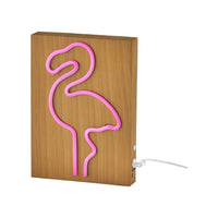Wood Framed Neon Flamingo Table/Wall Lamp