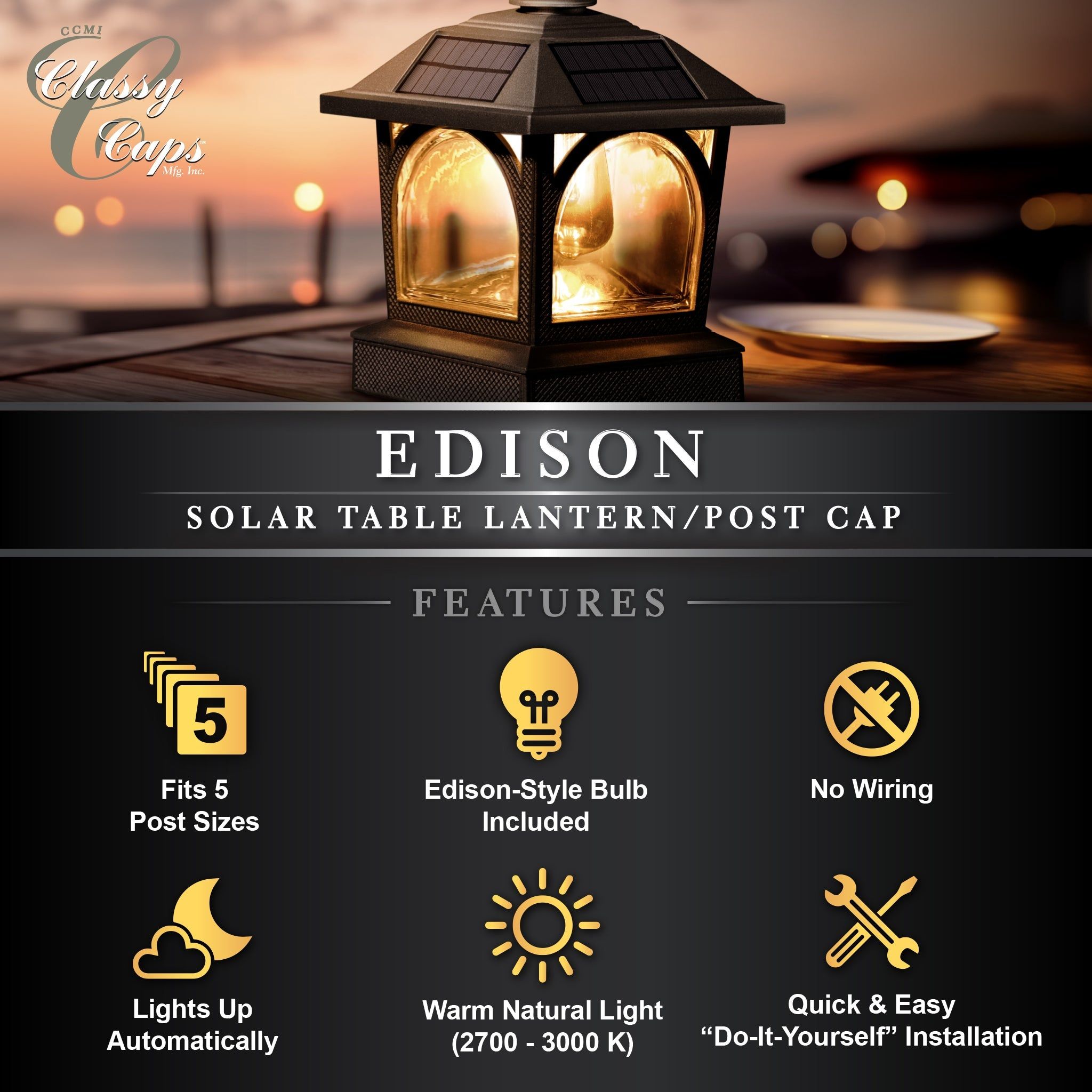 Edison Solar Lantern/Post Cap