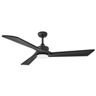 A three-blade modern ceiling fan in a matte black finish with a central white light fixture, shown against a plain white background.