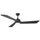 A three-blade modern ceiling fan in a matte black finish with a central white light fixture, shown against a plain white background.